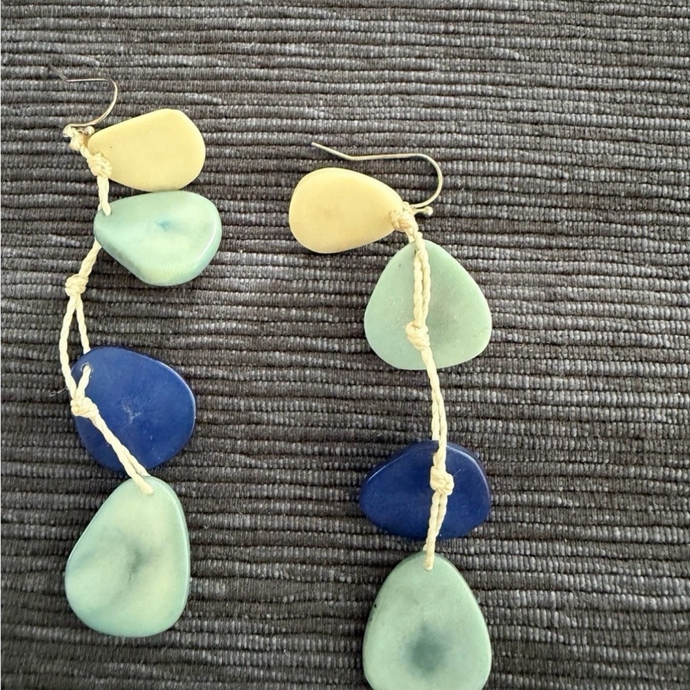 Sea Glass Dangle Earrings Blue Green Yellow Coastal Beach Boho